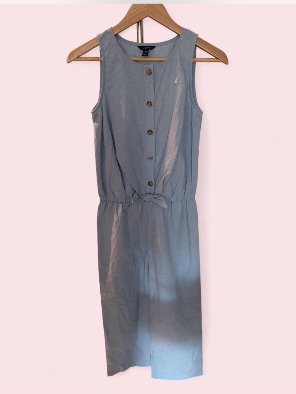 Light Blue Sleeveless Button-Front Jumpsuit